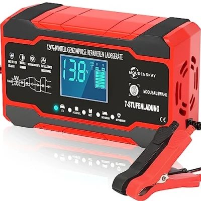 Afbeelding van MOUDENSKAY 10 A autoacculader, 12 V/24 V, smart automatische acculader, auto met lcd scherm en temperatuurcompensatie, reparatiemodus voor auto, motorfiets, AGM, loodaccu&#039;s, enz.