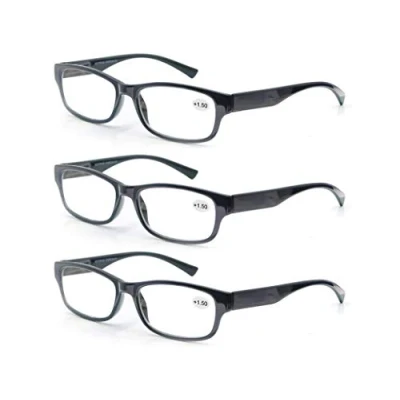 Afbeelding van 3 stuks leesbril, 1,5 stuks, voor heren/dames, goede bril, hoogwaardig, rechthoekig, comfortabel, super leeshulp, mannen en vrouwen, zwart