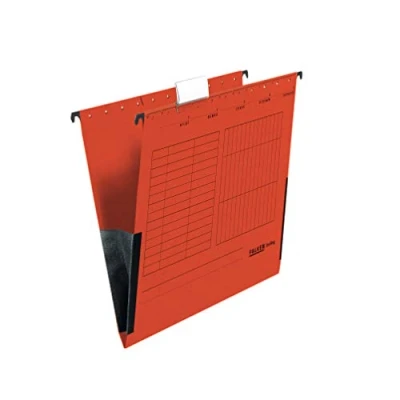 Afbeelding van Origineel Falken 25 stuks hangmappen UniReg. Made in Germany. Gemaakt van gerecycled karton voor DIN A4 met linnen kikkers rood ideaal losbladige archivering het kantoor