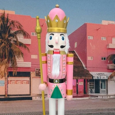 Afbeelding van CDL 180 cm 6 voet lang levensgroot groot/gigantische roze kerst houten notenkraker soldaat ornament op standaard hold scepter kerst/evenement/ceremonie/commerciële binnen buitendecoratie (6 voet,