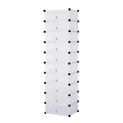 Afbeelding van WOLTU 10 laags schoenenrekken, modulaire kubus schoenen Opbergplanken Organizer met deuren, kunststof, wit