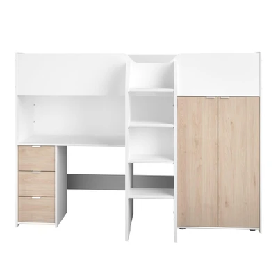 Afbeelding van Leen Bakker Halfhoogslaper Tristan Wit/eiken 90x200cm Bedden Wit Spaanplaat