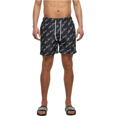Afbeelding van Urban Classics Pattern Zwemshorts, Heren, Maat: Large, Blackscriptlogo