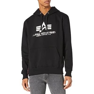 Afbeelding van Alpha Industries Hoody FOIL Print Hoodie, Heren, Maat: Small, Black/metalsilver