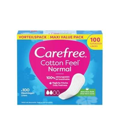Afbeelding van Carefree Inlegkruisjes Cotton Feel Normaal met aloë vera geur, 100% ademend voor een langdurig fris gevoel, normale maat, 100 stuks