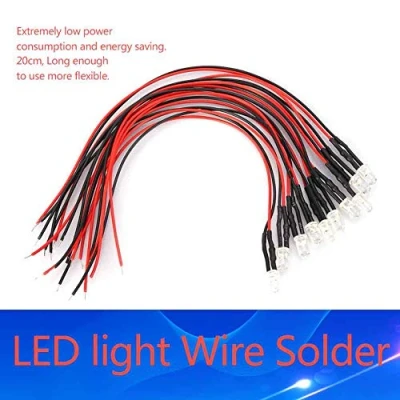 Afbeelding van 10st 12v 3mm LED lichtgevende diode bedrade veelkleurige lichtkabel energiebesparende bedrading 20cm (rood)