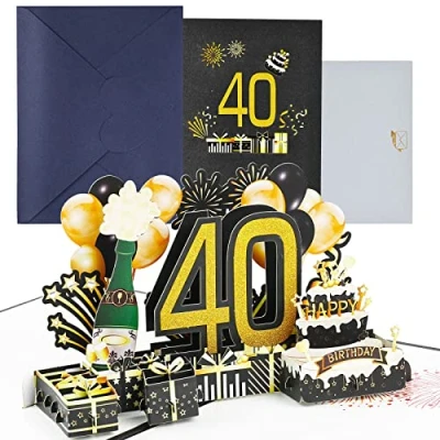 Afbeelding van Joyoldelf Verjaardagskaart voor de 40e pop up wenskaarten, 3D kaart, verjaardagskaarten met envelop vrouwen, moeders, meisjes, mannen, vrienden, romantische cadeaukaart