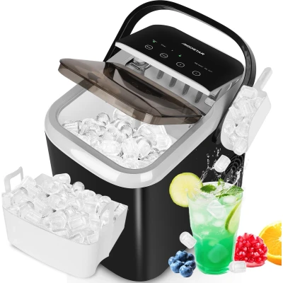 Afbeelding van Aigostar IJsblokjesmachine 1.5L IJsklontjes maker 12kg/24 uur Draagbaar Zelfreinigingsfunctie Zwart