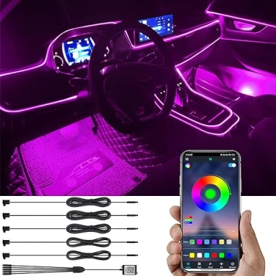Afbeelding van TABEN Auto Sfeerverlichting Kit 6m Glasvezel 64 Kleuren Bluetooth APP Controle USB Sfeer Licht, DIY 16 Miljoenen RGB Meerkleurig Geluid Actieve Muziek Synchronisatie interieurverlichting 12V