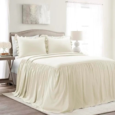 Afbeelding van Lush Decor Rok met ruches Sprei, Polyester, Lichtgeel/Ivoor, King