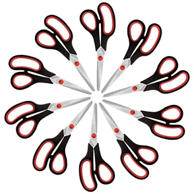 Afbeelding van Belle Vous Scharen Grootverpakking (10 Pak) 19,5 cm Totale Lengte Scherpe Roestvrij Stalen Bladen Zachte Comfort Grip Handvatten Voor Kantoor en Thuis Multifunctionele Hobby Schaar