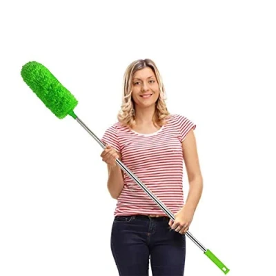 Afbeelding van Feather Duster, Uitschuifbare Duster Microfiber Lange Verlengpaal Krasbestendig Cover, Wasbaar, Hoge Plafondventilatoren, Blinds, Cobweb (Groen)