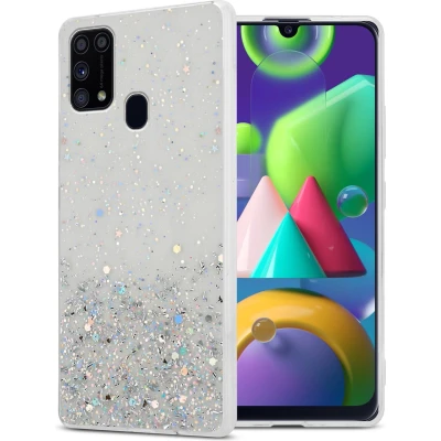 Afbeelding van Cadorabo Hoesje geschikt voor Samsung Galaxy M31 in Transparant met Glitter Beschermhoes van flexibel TPU silicone fonkelende glitters Case Cover Etui