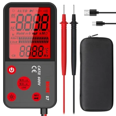 Afbeelding van BSIDE Oplaadbare smart digitale multimeter, groot lcd display, zakmultimeter, ultra slim voor NCV AC/DC spanning, continuïteit, weerstand, frequentietest, automatische spanningstester met koffer