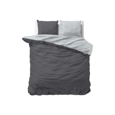 Afbeelding van Sleeptime 100% Katoen dekbedovertrek 200cm x Antraciet/Grijs Zacht &amp; strijkvrij met rits Tweekleurig dekbedovertrekset 2 kussenslopen 80cm