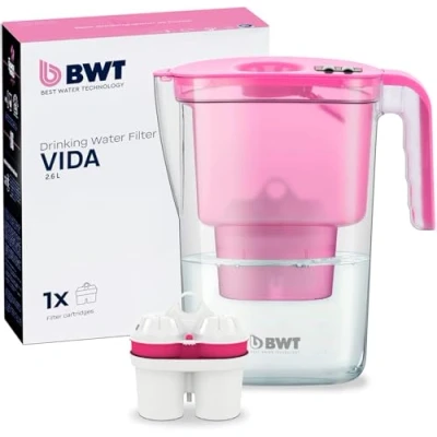 Afbeelding van BWT Vida tafelwaterfilter incl. 1 Magnesium gemineraliseerd waterfilterpatroon I Handmatige teller 2,6 liter roze