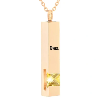 Afbeelding van Luxe Ashanger Met Ketting En Gravering Oma Assieraad Rosegoudkleurig Gele Steen As Gedenksieraad Urn Incl. vuller