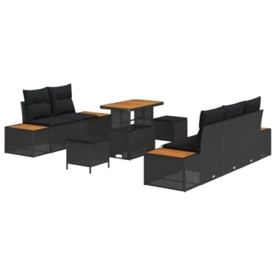 Afbeelding van vidaXL 8 delige tuinzetelset met kussens zwart poly rattan acacia