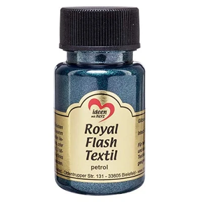 Afbeelding van Royal Flash Textil, Textielverf, glitter metallic, zeer dekkend, romige textielverf op waterbasis, voor licht en donker textiel, 50 ml (petroleum)