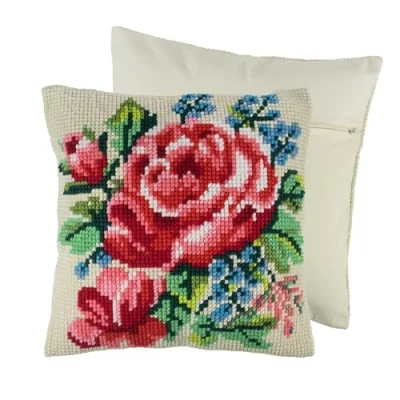 Afbeelding van Trimits Kruissteek kussen kit, terug inbegrepen, voorbedrukt canvas, garen en naald inbegrepen 40 x cm, Floral Bloom