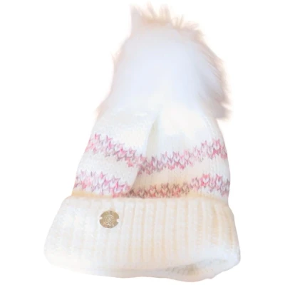 Afbeelding van Twee kleurige dames muts met omslag en pompon fleece binnenkant