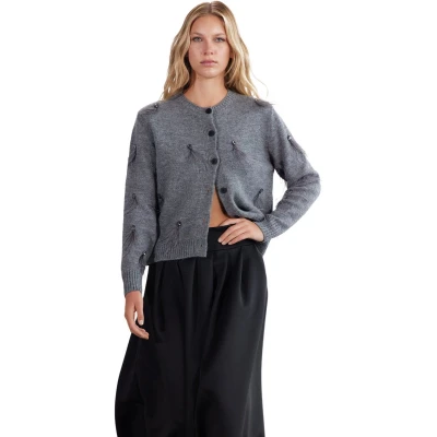 Afbeelding van Trendyol Gelimiteerde Editie Antraciet Zachte Textuur Steen En Veren Gedetailleerde Gebreide Cardigan Twoaw25Hi00320