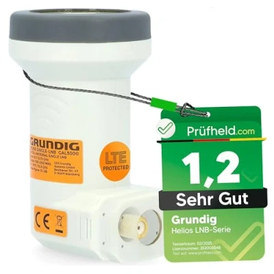 Afbeelding van GSS Helios Single LNB 40mm met UV weer en weerbeschermkap + opdraaihulp 1 deelnemer laag stroomverbruik voudig Full HD 4K LNC Camping 4G 5G LTE afscherming digitaal