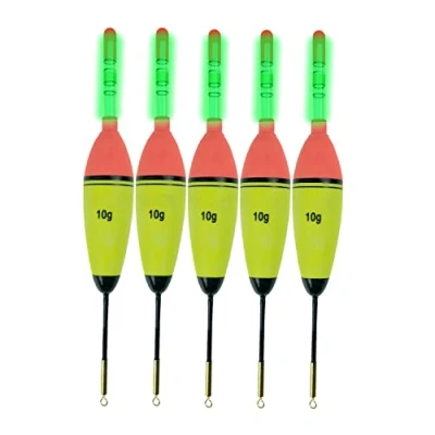 Afbeelding van QualyQualy 5 stuks 10g visdobbers uit EVA schuim + 10 glowsticks, lange, verticale, lichtgevende nachtvisdobbers voor karper, baars