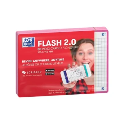 Afbeelding van Oxford Flash 2.0 Flashcards Geruit 5mm A6 Fuchsia rand 80 stuks