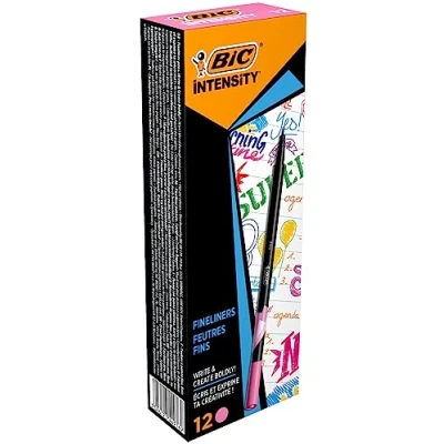 Afbeelding van BIC Intensity viltstift, fijne punt, zwart gelakte houder, lichtroze, 12 stuks