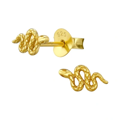 Afbeelding van JoyS Zilveren slang oorbellen 4 x 8 mm oorknoppen 14k goudplating / goldplated