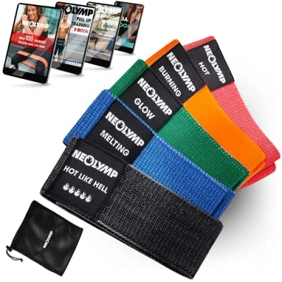 Afbeelding van NEOLYMP Miniband Resistance band gemaakt van stof + E book met meer dan 100 oefeningen (Set 5) Weerstandsbanden fitness banden bands set