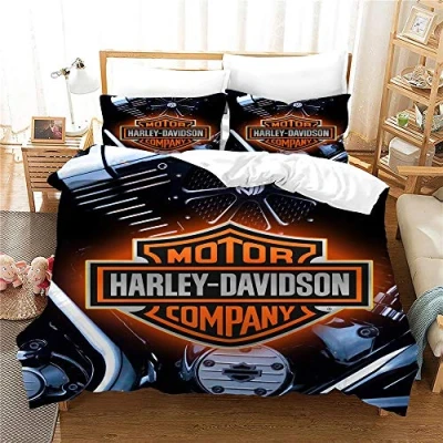 Afbeelding van NICHIYO Harley Davidson Beddengoedset, dekbedovertrek en kussensloop, microvezel, 3D digitale print, driedelige set (dekbedovertrek + kussenslopen) (9, King 220 x 240 cm)