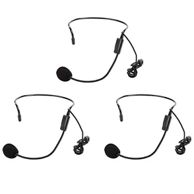Afbeelding van 3 stuks 3,5 mm schroefplug bedrade kop condensator anti geluid microfoon headset voor Shopping Guide Guider, tv presentatoren, toneelvoorstellingen