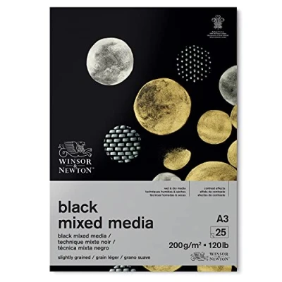 Afbeelding van Winsor &amp; Newton 6694009 Mixed Media gekleurd papier in blok, 25 vellen zwart zwaar van 200 g/m², 100% zuurvrij, archiveringskwaliteit, geschikt voor natte en droge schildertechnieken DIN A3
