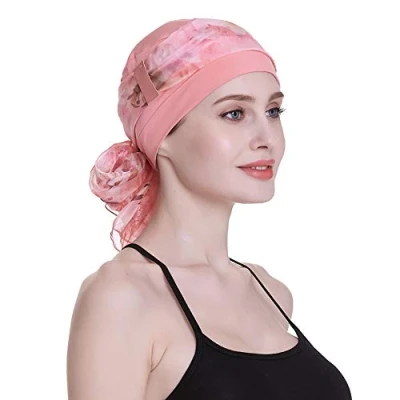 Afbeelding van Elegante chemo muts met zijden sjaals voor vrouwen , slaapmutsen haarverlies, roze, one size