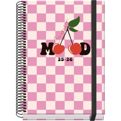 Afbeelding van Dohe Schoolagenda 2025 2026 Weekoverzicht, Formaat A5 (15x21 cm), Spaans en Engels, September tot Juni, Spiraalbinding Elastieksluiting, Harde Kaft, 4 Stickervellen PRIME Cherry