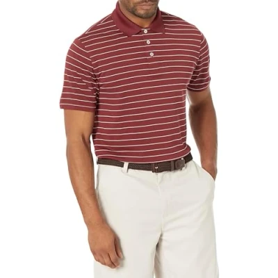Afbeelding van Amazon Essentials Slim Fit Sneldrogend Golfpoloshirt voor heren, bordeauxrood gestreept, X Large