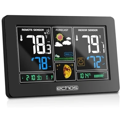Afbeelding van Weerstation, draadloos, kleurendisplay, alarm, binnen en buitentemperatuur, hygrometer, thermometer, wekker