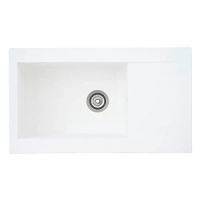 Afbeelding van Respekta Denver Mineraliet gootsteen in wit/Inbouw spoelbak met 1 bak van 86 x 50 cm/Spoelbak geschikt voor onderkasten vanaf 60 cm breedte