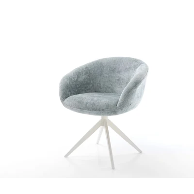 Afbeelding van DELIFE Draaistoel Vinka Flex met armleuning chenille pastelblauw kruisframe breed wit 360 draaibaar rocker functie pocketveer kern