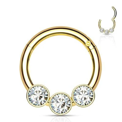 Afbeelding van Piercing 3 crystals goud kleurig 1.2x8