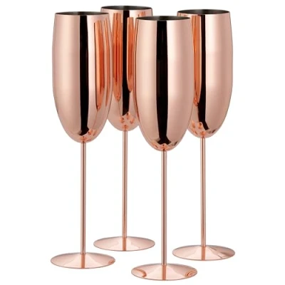 Afbeelding van Oak &amp; Steel 4 Roségouden RVS Champagneglazen (285 ml, 25 cm) Stijlvol en Duurzaam Cadeau