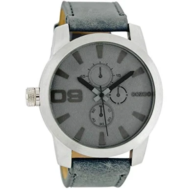 Afbeelding van OOZOO Timepieces Zilverkleurige horloge met blauwe leren band C6101