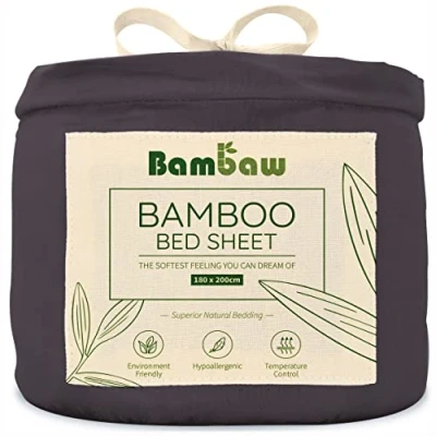 Afbeelding van Bamboe Hoeslaken 2 Persoons Eco 180cm bij 200cm Luxe Beddengoed Hypoallergeen Puur Lyocell Ultra ademende Stof Houtskool Bambaw