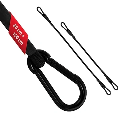 Afbeelding van ECENCE 2x Spanelastiek met karabijn 1x 100cm + 80cm in Zwart Rubberen spanbanden, bagagespanband, expander, spanband voor fiets, auto, bagage, transportbeveiliging