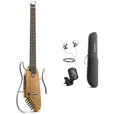 Afbeelding van Donner HUSH I Headless draagbare gitaar, verwijderbare frames ultralichte en stille akoestische elektrische gitaar voor op reis met gigbag accessoires, esdoorn
