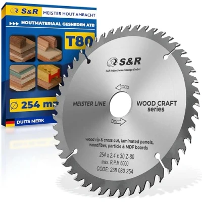 Afbeelding van S&amp;R Cirkelzaagblad 254 x 30 2,4 mm 80T /Wood Craft/houtvermogen in professionele kwaliteit