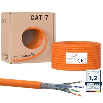 Afbeelding van RedStar24 CAT 7 Netwerkkabel 50m Datakabel Installatiekabel LAN CAT7 Kabel Koper Cat.7 Gigabit S/FTP Halogeenvrij PIMF POE 10Gbit Netwerk Bekabeling Ethernet