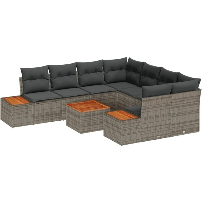 Afbeelding van vidaXL 9 delige Tuin Sofa Set met Kussens Grijze Poly Rattan Acacia